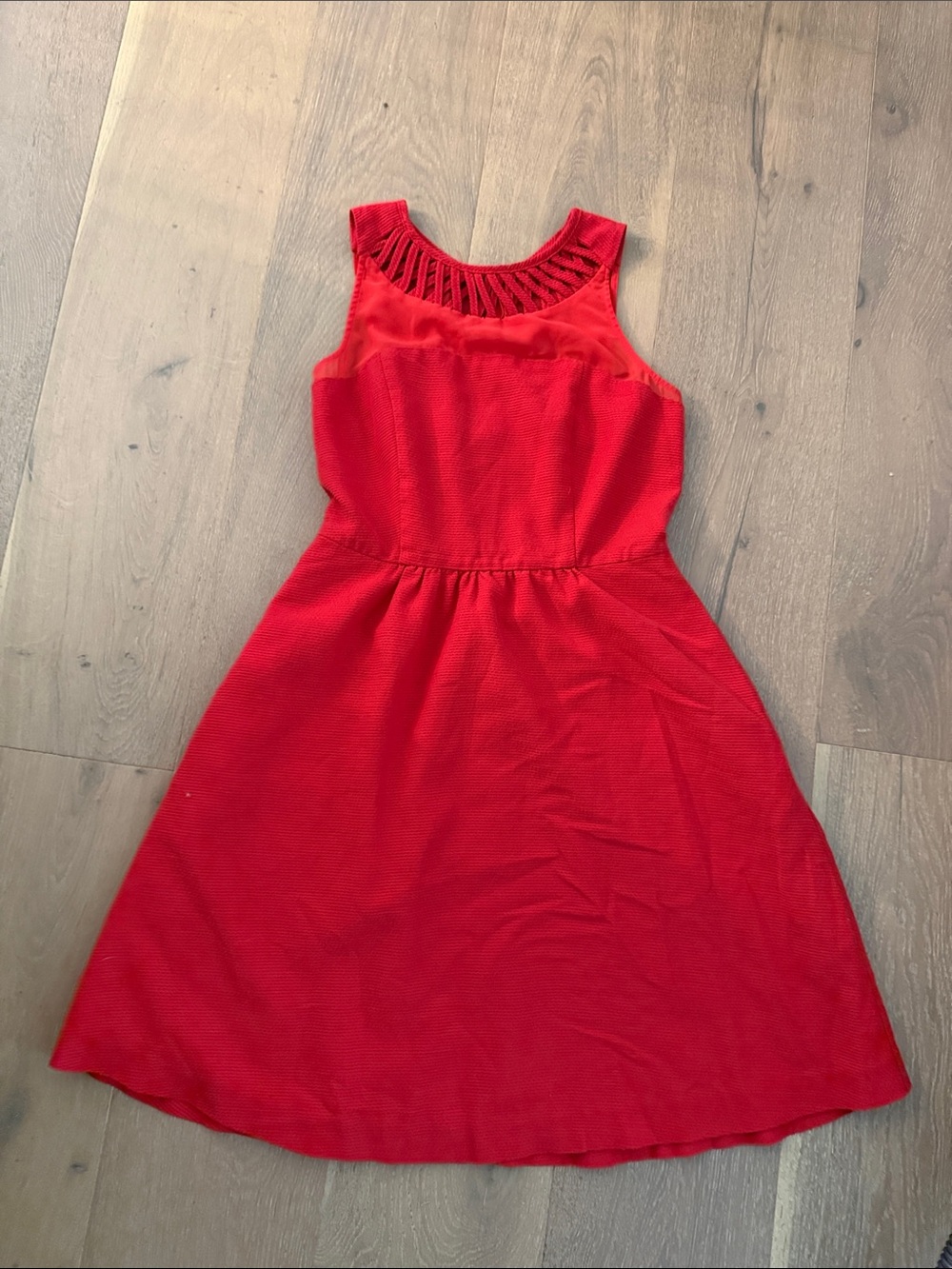 Anthropologie New Red Sleeveless Fit-and-Flare Dress with Decorative Neckline